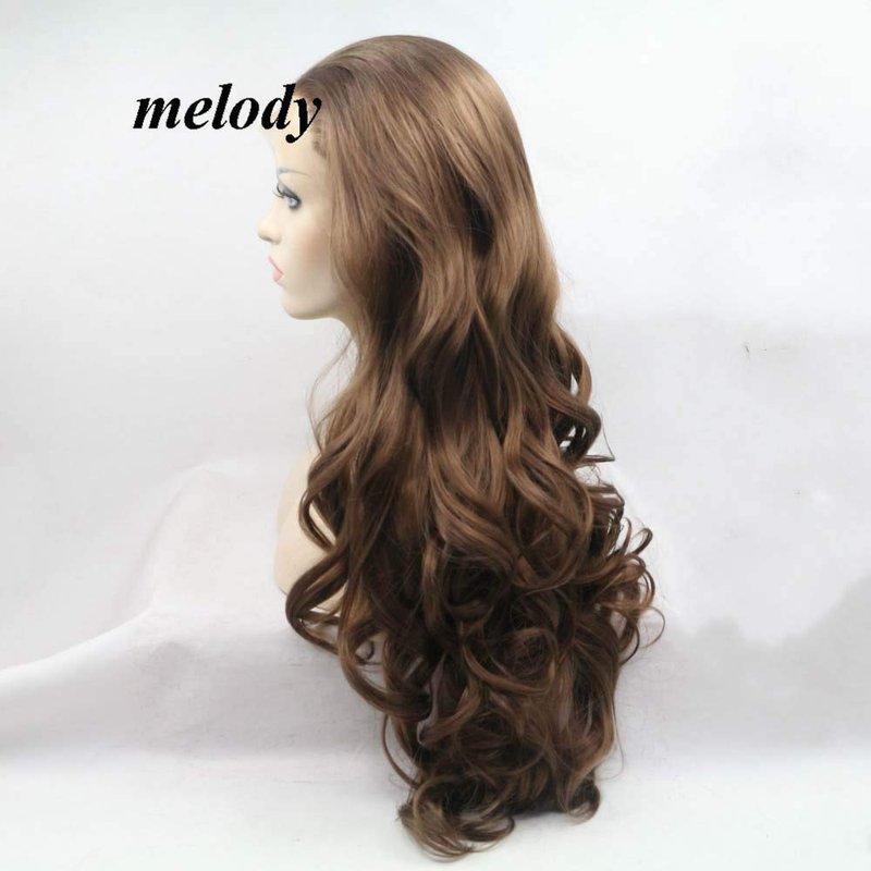 Melody Brown Wigs Long Wavy Wigs Synthetic Brown Lace Front Wigs Heat Resistant Fiber Hair Wig Natural Hairline Wig 6#Color Brown Color 24"