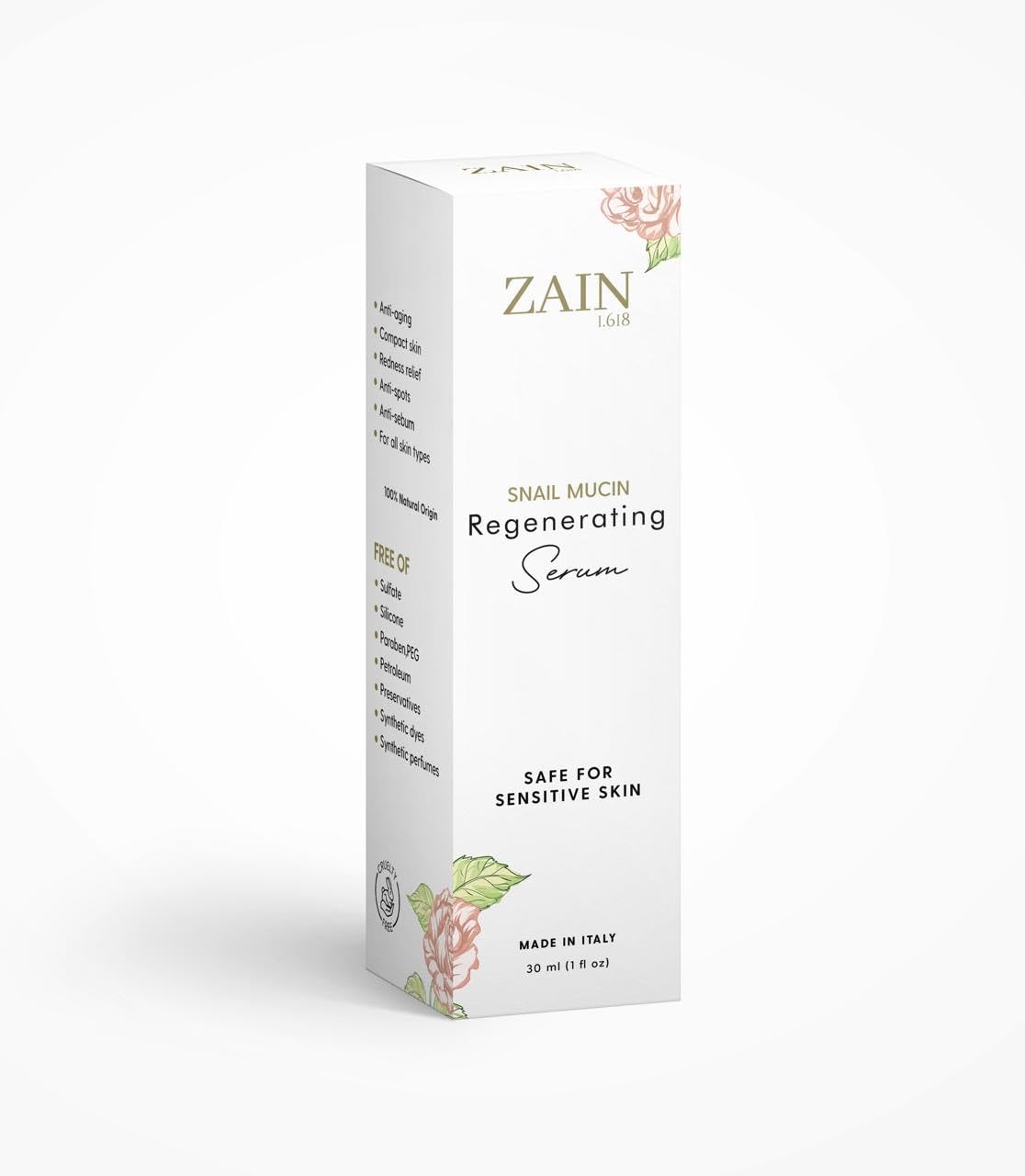 ZAIN1 Snail Mucin Regenerating Face Serum with Hyaluronic Acid and Damascus Rose for Anti-Aging, Hydration and Radiance