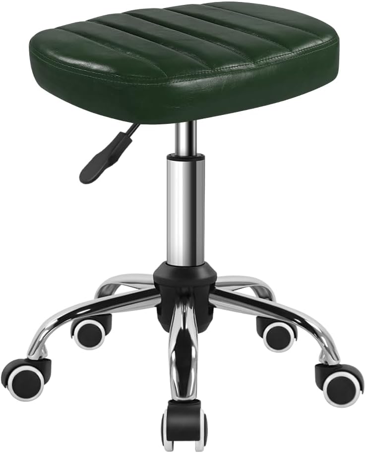 Minimalist Square Swivel Stool - Height-Adjustable Rolling Chair for Work, SPA & Massage | Green