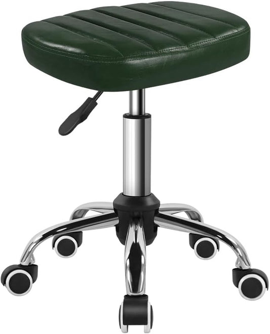 Minimalist Square Swivel Stool - Height-Adjustable Rolling Chair for Work, SPA & Massage | Green
