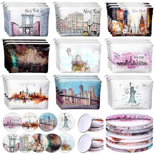 18 Set New York Souvenirs Gifts Include City Cosmetic Bag Bulk New York Makeup Bag Nyc Souvenirs from USA Makeup Mirrors for Women Traveler Birthday Party Favors Trip Journey Gifts
