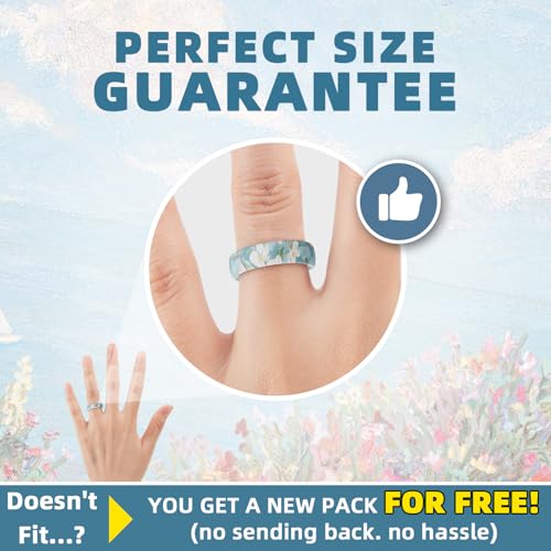 Egnaro Women's Silicone Statement Rings, 5.2mm Wide 2mm Thick Rubber Printed Floral Wedding Bands For Her Size 4-12