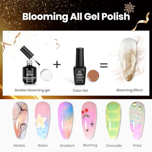 Beetles Blooming Gel 15ml Clear Uv Led Blossom Christmas Nails Gel Polish for Spreading Effect Marble Natural Stone Watercolor Floral Print Soak off Diy Nail Art Design Manicure Gift for Women