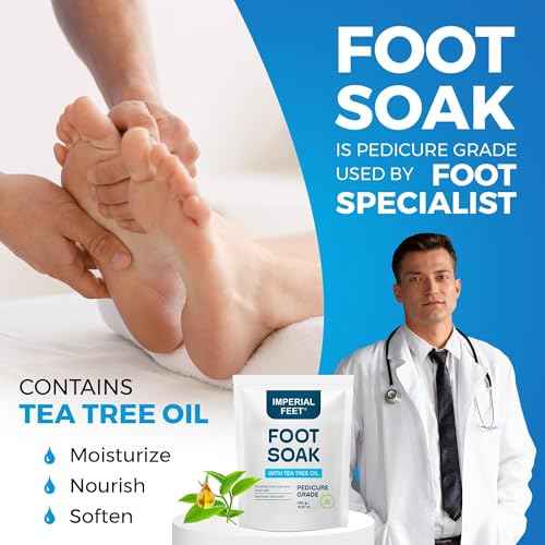 Epsom Salt Foot Soak w Tea Tree for Foot Bath (PEDICURE GRADE) - Toenail Repair, and Fungus Athletes Foot, Softens Calluses, Tired Feet, Nail Discoloration Foot Soak Salts, Smelly Foot Therapy16oz