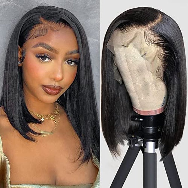 Caijuxing Bob Wig Human Hair 13x4 Straight Hd Lace Front Wigs with Baby Hair 180% Density Glueless Wigs Human Hair Pre Plucked Short Bob Wigs for Women (14 Inch)