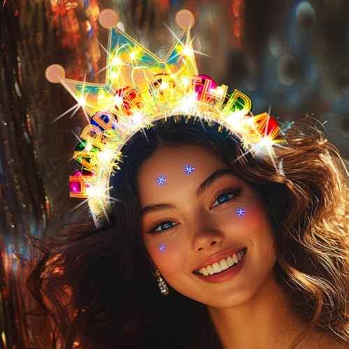Light Up Birthday Crown Headband Happy Birthday Hats Party Festival Hair Accessories for Women