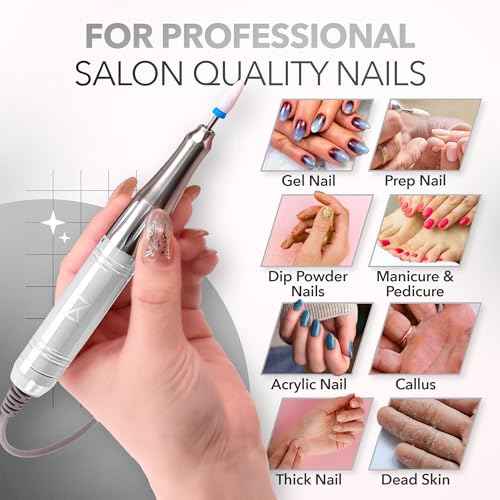 M Mase- Professional Nail Drill Machine - Coreless 2-in-1 Nail File - Electric, Cordless, 35000 RPM, HD Display - Electric Nail Drill for Professional & Home Use (White)