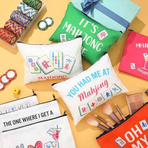 9 Pcs Mahjong Cosmetic Bag Gifts for Women Mahjong Makeup Bag Mah Jong Zippered Pouch for Lover Player Friend Mom Grandma Lucky Birthday Christmas New Year Gift
