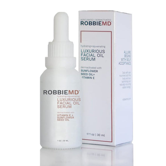 RobbieMD Luxurious Facial Oil Serum, Cold Pressed Organic Sunflower Oil and Vitamin E for Deep Hydration, Soothe Protect Skin Barrier Even Out Skin Tones (1 oz/30 ml)