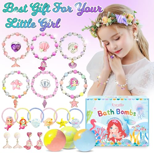 Bath Bombs for Girls Kids with Surprise Inside, 20 Pcs Fun Princess Fizzy Bath Bomb with Jewelry Toys, Mermaid Gifts for Daughter Granddaughter Niece, Girls Gift Set for Birthday Christmas