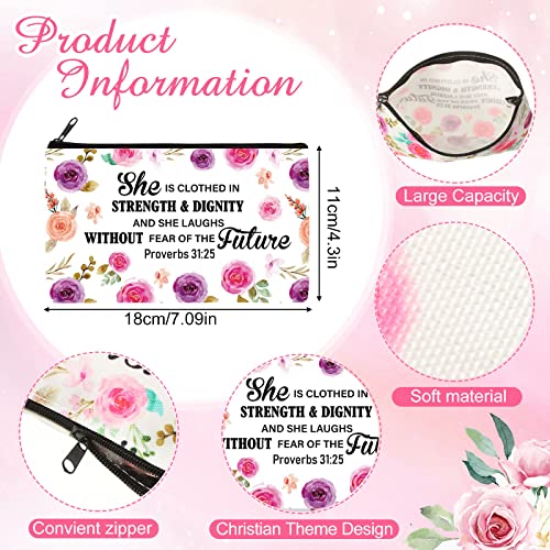 Thinkday 10 Pcs Christmas Christian Gift Bulk Cosmetic Bags for Women Inspirational Quotes Makeup Bag with Zipper Church Employee Appreciation Toiletry Pencil Pouch Travel Set Thanksgiving Gifts