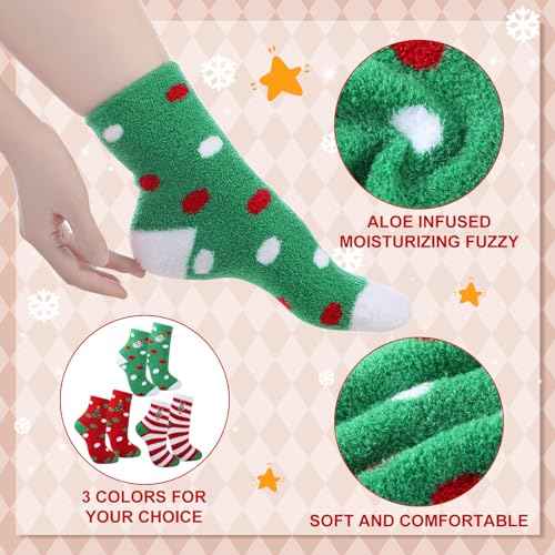 Suhine 3 Pair Christmas Aloe Infused Ultra Moisturizing Socks Colorful Patterns Fuzzy Christmas Socks Aloe Vera Socks for Spa (Cute)