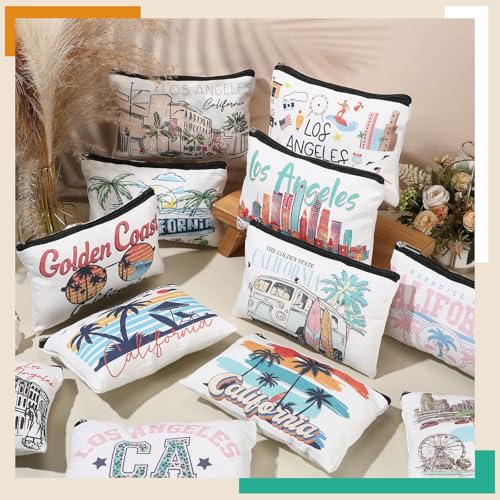 Reginary 12 Pcs City Souvenir Gifts Texas State Gifts Chicago City Souvenirs California Makeup Bag Paris San Francisco Alaska Zippered Cosmetic Bag for Women Traveler Souvenirs