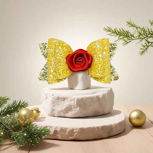 2Pcs Princess Hair Bow Clips Rose for Halloween Costume Dress up Birthday Party Supplies Yellow Decorations