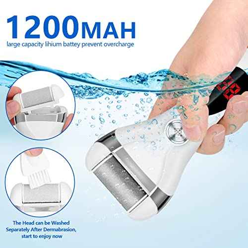 Electric Foot Callus Remover Kit, Elmchee Rechargeable Callous removers 3 Grinding Heads Waterproof Foot Scrubber File, Professional Pedicure Tools kit Feet Care for Dead, Cracked Dry Skin