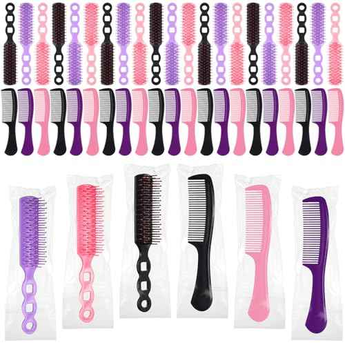 Baderke 48 Pcs Bulk Hair Brushes and Combs for Homeless Individually Wrapped Hair Brush and Comb Set for Women Hotel Homeless Nursing Charity(Multicolor)