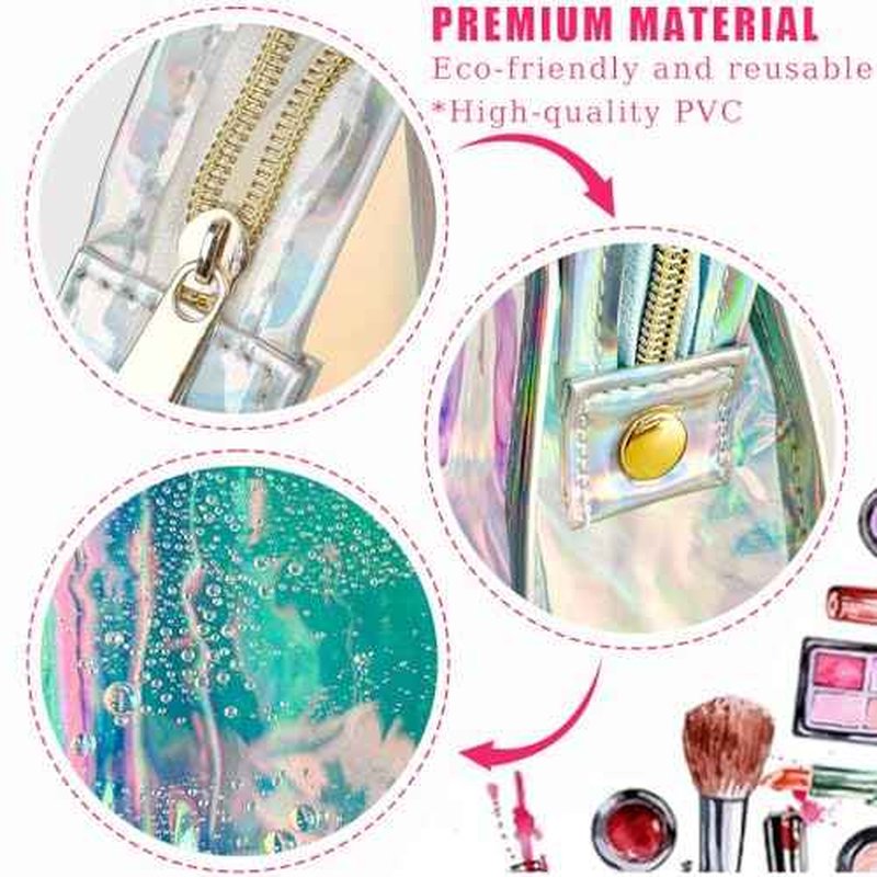 Green Transparent Laser Cosmetic Bag Iridescent Holographic Waterproof PVC Makeup Organizer Bag for Women (Green)