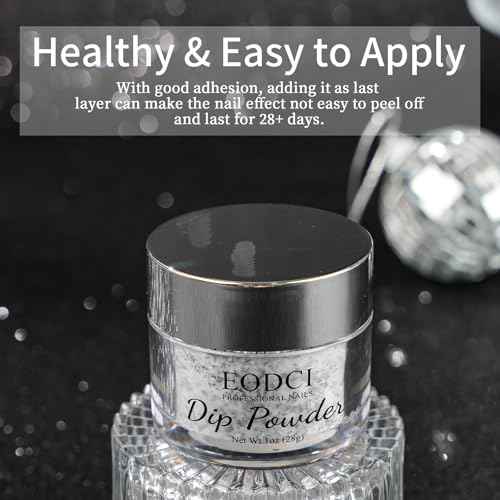 1Milk White with Black Sliver Sparkle Aluminum Foil Dip Powder, Nail Dipping Powder French Pro Collection System Nail Art Starter Manicure Salon DIY at Home 1 oz Long Lasting