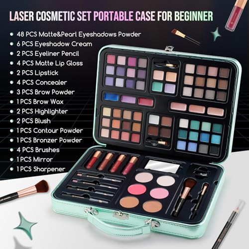 Color Nymph All in One Girls Makeup Sets for Any Ages, Teen Makeup Kits for Beginner with Green Case, Eyeshadow Palettes Blush Lipgloss Eyeliner, Cosmetics Gift Set for Birthday