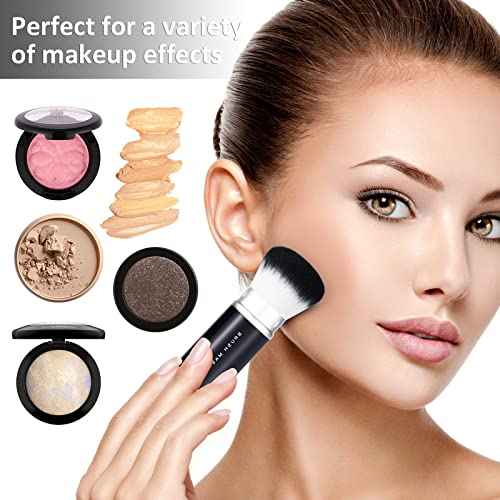 2pcs Retractable Foundation Makeup Brush, Kabuki Brush For Powder, Blush, Bronzer, Concealer, Portable Brush Cover, Perfect for Travel(Black)