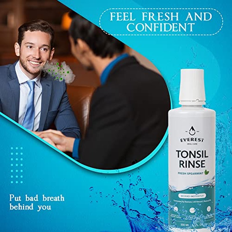 Everest Mouth Wash & Tonsil Stone Remover ? Natural Mouthwash or Oral Rinse Liquid to Help Soothe Tonsils, Bad Breath, & Relieve Dry Mouth - Alcohol Free Treatment (17 fl oz (3 Pack), Spearmint)