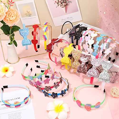 Janinka 24 Pcs Girls Glitter Headbands for Kids Bulk 3.5 Inch Sparkly Little Girl Headbands for Ages 4?6 Sequin Headband Non-slip Plastic Shiny Bow Headband with Teeth Gift for Christmas