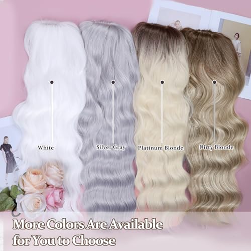 NAYOO White Wigs with Bangs - Long Curly Wavy Synthetic Fiber Wigs - Heat Resistant - 26 Inches