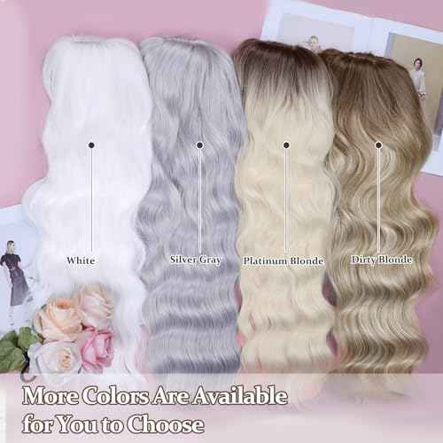 NAYOO Gray Wigs with Bangs - Long Curly Wavy Synthetic Fiber Wigs for Daily Party Use - Heat Resistant - 26 Inches (Silver Gray)