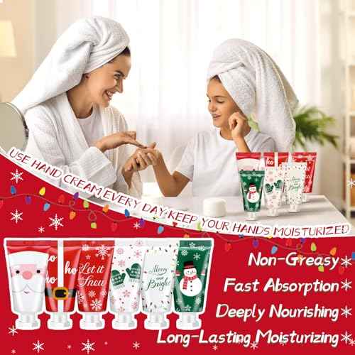 24 Pieces Christmas Hand Cream Gift Set Mini Travel Size Lotion Bulk Beauty Advent Calendar 2025 Holiday Stocking Stuffers for Women Mom Cowrkers Dry Cracked Hands, 30 ml, 6 Natural Plant Fragrances