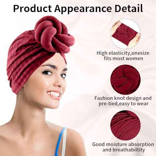 Women Turbans and Head Wraps, Women African Turban Flower Knot Pre-Tied Bonnet Beanie Cap Headwrap