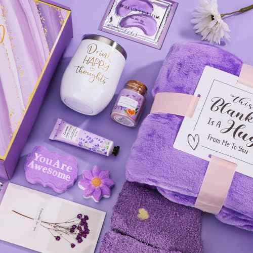 Self Care Gifts for Women Birthday Unique, Relaxing Spa Gift Baskets for Women Care Package Get Well Soon Gift, Christmas Gifts for Mom Her Girlfriend Wife Sisters Friends With Blanket