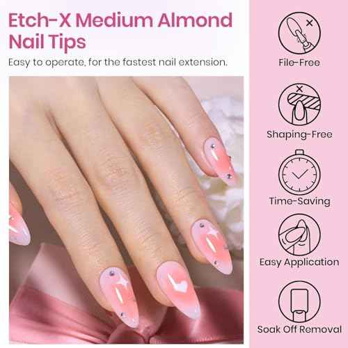 Beetles Medium Almond Nail Tips 576pcs 12 Sizes, Pre-Etched Soft Gel Nail Tips Half Matte Full Cover False Nail Tips Clear Acrylic Nails Glue on Nails DIY Nail Extension Gift for Women