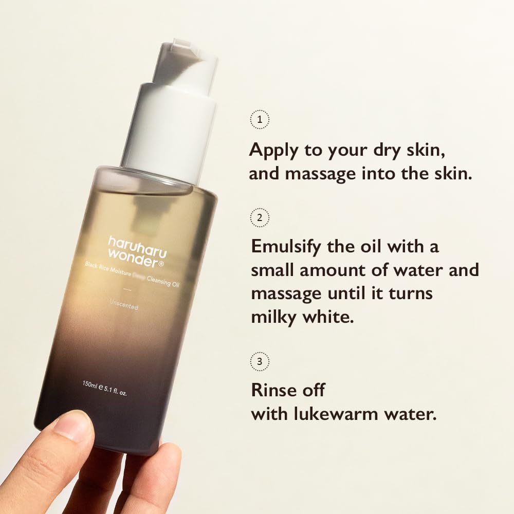 HARUHARU wonder Black Rice Moisture Cleansing Oil, Double Cleansing, Daily Makeup remover, Pore and Blackheads Oil Cleanser, Korean Skincare for sensitive Skin