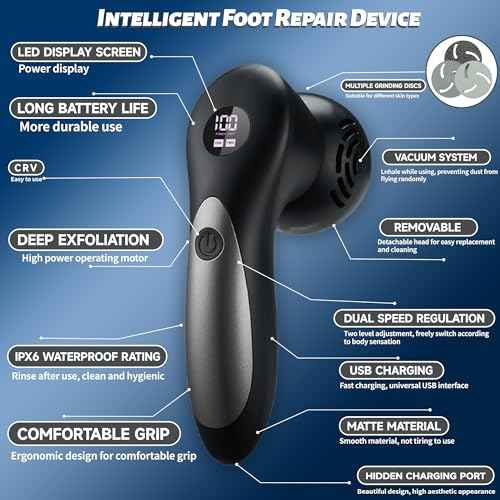 Electric Feet Foot Callus Remover Equipped with A Vacuum System Foot Scrubber 17 in 1 Professional Foot Care Tool Ipx6 Waterproof Rating for Removing Hard Cracks Dryness and Dead Skin (Black)