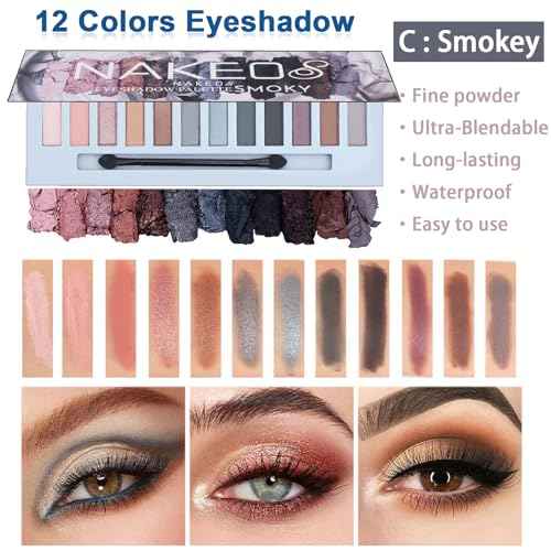 All in One Makeup Kit for Women Full Kit, 12 Colors Eyeshadow, Foundation & Primer, Lipsticks, Eyeliner, Mascara, Contour Stick, Brow Soap, Makeup Brush & Sponge, Make Up Gift Set for Women, Teens