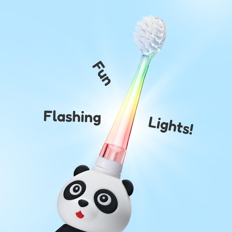 BrushBaby - WildOnes - Kids Rechargeable Electric Toothbrush, Ages 0-10 - Panda Design with Flashing Lights - DeepClean Bristles for Superior Cleaning - 2 Replacement Brush Heads, 1 USB Cable