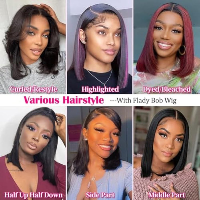 Straight Bob Wig Human Hair 13x4 HD Frontal Lace Wig Short Bob Wigs for Women Glueless Bob Lace Front Wigs Human Hair Pre Plucked 150% Density Natural Black Color 12Inch