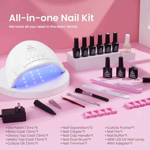 Beetles Gel Nail Polish Kit with Uv Light - 6 Colors Nude Gray Pink Gel Polish Starter Kit Manicure with Base Top Coat Soak off Led Salon DIY at Home Gifts for Women Teens Girls