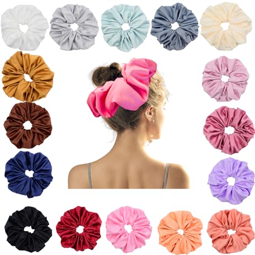 17 Pcs Bsofter Large Satin Scrunchies for Women - Jumbo Sleep Scrunchie,Large Silk Hair Scrunchies Oversized Hair Ties Giant Satin Scrunchy for Thick Hair XXXL