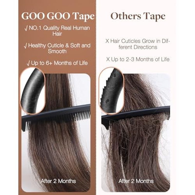 GOO GOO Invisi Edge Tape in Hair Extensions Human Hair, 1B Natural black 10pcs injected with 10pcs classical tape ins, 18inch 50g, Virgin Remy Hair, Natural Look