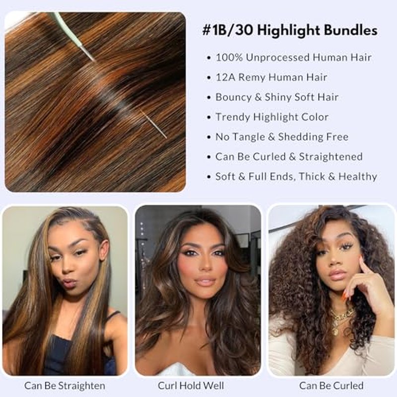 1b/30 Highlight Single Bundle Human Hair 18 Inch, Ombre Body Wave Fb30 Colored 12A Black and Dark 1 Bundle, Brown Two Tones Balayage 100% Remy Hair Dark Root Sew in weave bundles #1b/30