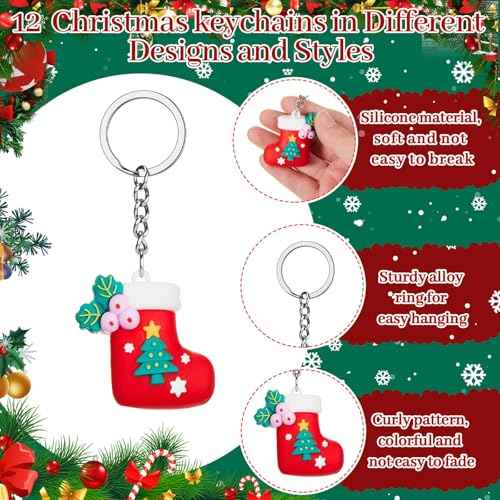 Kacctyen 24 Pcs Christmas Cosmetic Bags and Keychains for Women Makeup Bags with Zipper Santa Snowman Bells Candy Cane Keychain Toiletry Organizer for Christmas Party Favor Xmas Gifts