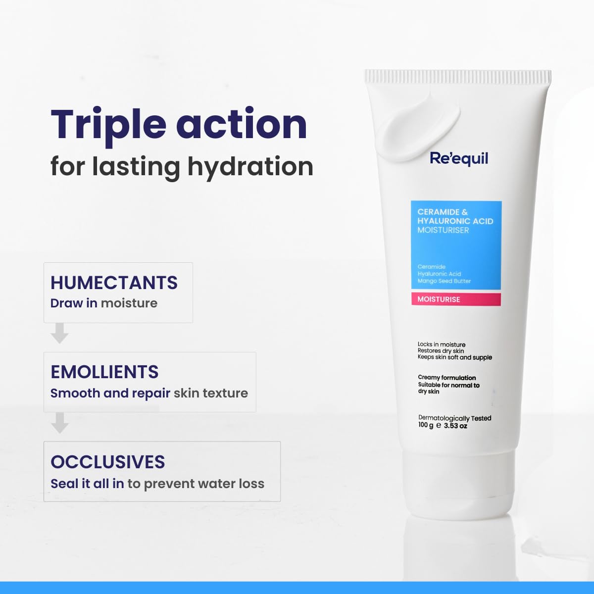 RE' EQUIL Ceramide & Hyaluronic Acid Moisturiser For Normal to Dry Skin -100 g