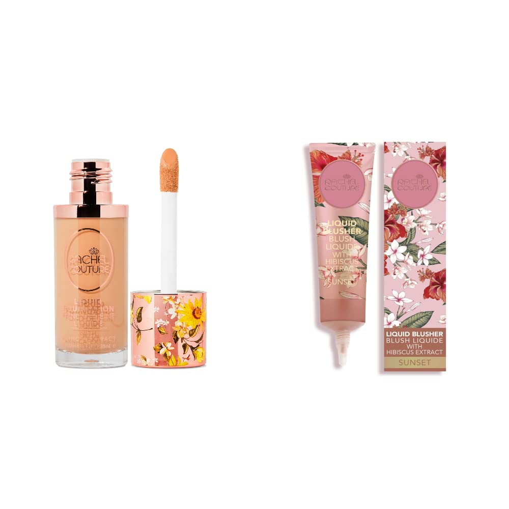 Liquid Foundation & Blush Bundle - Vegan, Cruelty-Free, Infused with Arnica & Hibiscus | Cashew & Sunset Shades