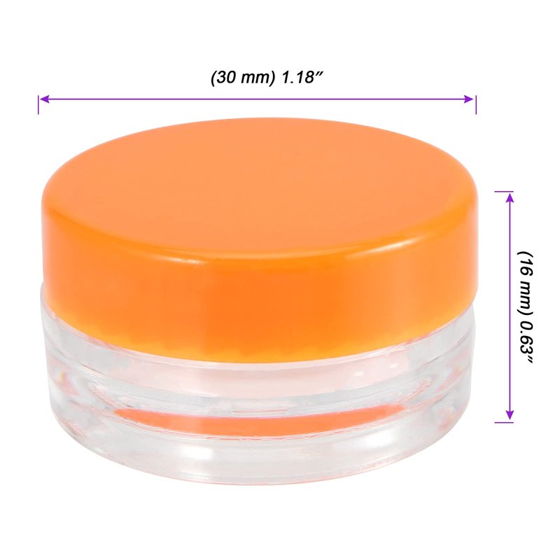 JOIKIT 200 Pack 3 Gram Jars with Orange Lid, 3ML Empty Clear Plastic Makeup Sample Containers, Cosmetic Sample Jar for Lotion, Cream, Eye Shadow, Lip Balms