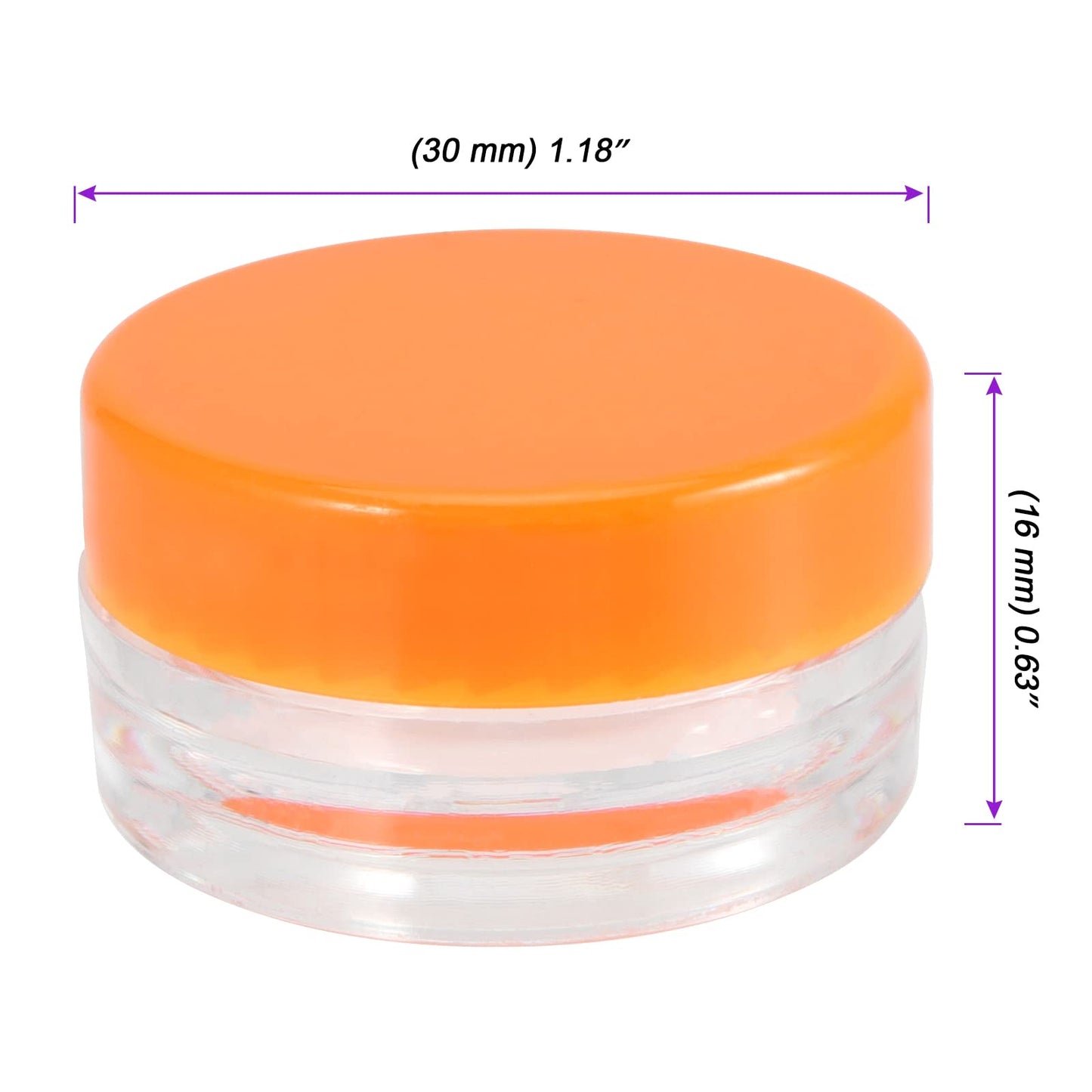 JOIKIT 200 Pack 3 Gram Jars with Orange Lid, 3ML Empty Clear Plastic Makeup Sample Containers, Cosmetic Sample Jar for Lotion, Cream, Eye Shadow, Lip Balms