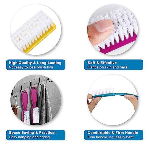 DAYGOS 24pcs Handle Grip Nail Brush - Finger Nail Brushes for Cleaning Fingernails, Hand Fingernail Scrub Brush Kits for Toes and Nails Cleaner, Long Handle Pedicure Brushes, Multicolor
