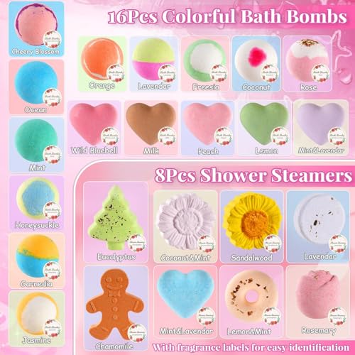 Advent Calendar 2025 Bath Bombs & Shower Steamers for Adults Women Teen Girls 24 Days Bath Christmas Countdown Calendar Bath Spa Gifts