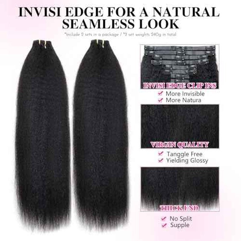Invisi Edge Clip In Hair Extensions Human Hair 2 Pack 240g 16pcs Kinky Straight Invisible Clip Ins For Women Full Head Injected Clip Ins Remy Human Hair Extensions Natural Color 12inch