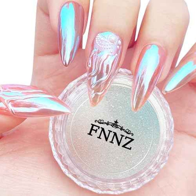Unicorn Chrome Nail Powder, Aurora Unichrome Mermaid Aurora Nail Powder Pigment Pearlescent Nail Art Glitter Decoration for Home DIY Nail Salon Manicure - Glacier Ocean